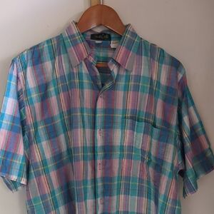 Paulo Conti Shirt Blue Pink Casual Button Down Shirt Plaid Medium